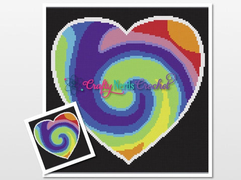 Rainbow Swirl Heart Pattern Graph With Mini C2C Written , Heart Graphgan, Heart Blanket, Heart Crochet Pattern, Rainbow Heart Pattern