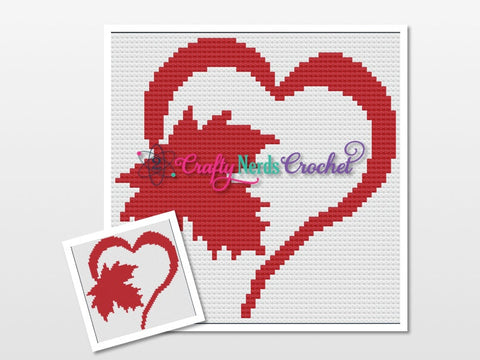 Canadian Heart 60x60 Pattern Graph With Single Crochet And C2C Written , Canadian Graphgan, Maple Leaf Blanket, Maple Leaf Crochet Pattern