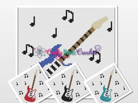 Electric Guitar Angled Pattern Graph With Mini C2C Written, Guitar Graphgan, Guitar Blanket, Guitar Crochet Pattern, Guitar Pattern, Graph