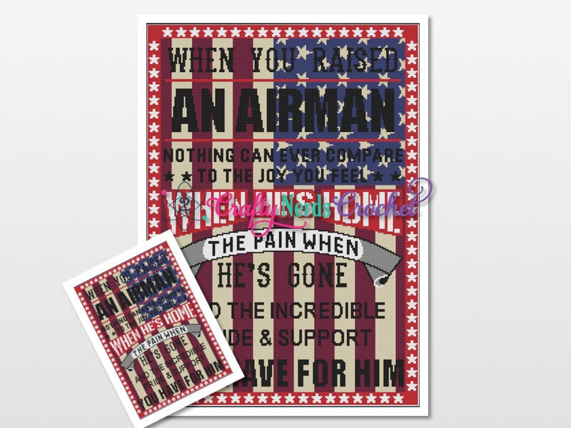 Air Force Raised An Airman Pattern Graph With Single Crochet Written, Airman Graphgan, Air Force Blanket, Airman Crochet Pattern, Pattern