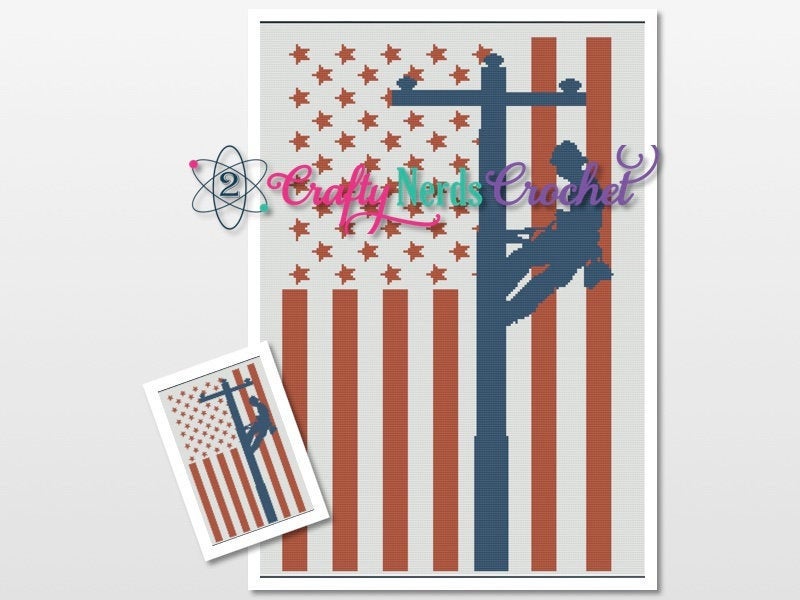 American Flag Lineman Pattern Graph With Single Crochet Written, Lineman Graphgan, Lineman Blanket, Lineman Crochet Pattern, Lineman Graph