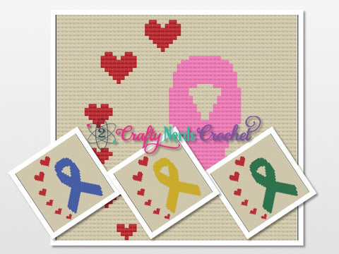 Awareness Ribbon Side of Hearts Pattern Graph With Single Crochet and C2C Written, Ribbon Graphgan, Ribbon Blanket, Ribbon Crochet Pattern