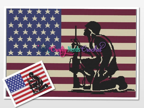 Kneeling Soldier American Flag Pattern Graph With Single Crochet Written, Army Graphgan, Army Blanket, Army Crochet Pattern, POW KIA