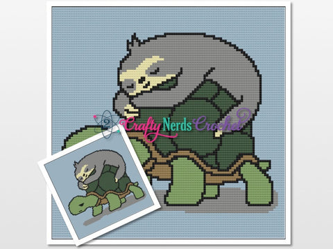 Sloth Riding Turtle Pattern Graph With Mini C2C Written, Sloth Graphgan, Sloth Blanket, Sloth Crochet Pattern, Sloth Pattern, Turtle Pattern