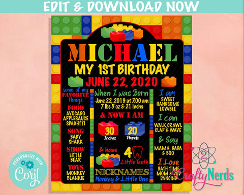 Building Blocks Birthday Sign, Birthday Board, Milestone Birthday Sign | Editable Instant Download | Edit Online NOW Corjl | INSTANT ACCESS