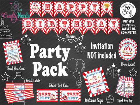 Circus Carnival Ticket Birthday Party Pack, Circus Birthday Party Decor | Editable Instant Download | Edit Online NOW Corjl | INSTANT ACCESS