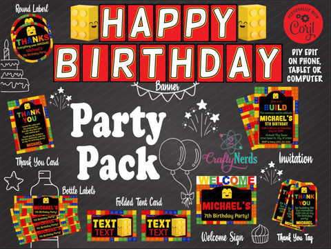 Building Blocks Birthday Invitation, Blocks Invitation, Colorful Bricks | Editable Instant Download | Edit Online NOW Corjl | INSTANT ACCESS