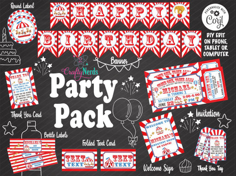 Circus Carnival Ticket Birthday Party Pack, Circus Birthday invitation | Editable Instant Download | Edit Online NOW Corjl | INSTANT ACCESS