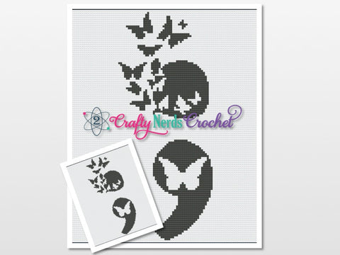 Semicolon Butterflies Pattern Graph With Single Crochet Written, Butterfly Graphgan, Butterfly Blanket, Butterfly Crochet Pattern