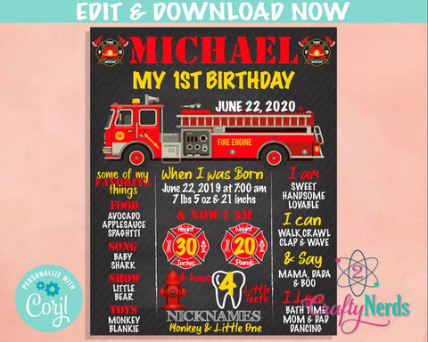 Firefighter Birthday Sign, Firefighter Birthday Board, Milestone Sign | Editable Instant Download | Edit Online NOW Corjl | INSTANT ACCESS