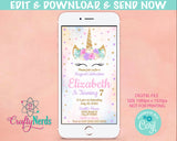 Unicorn Birthday Party Electronic Invitation, Unicorn, Unicorn Evite | Editable Instant Download | Edit Online NOW Corjl | INSTANT ACCESS