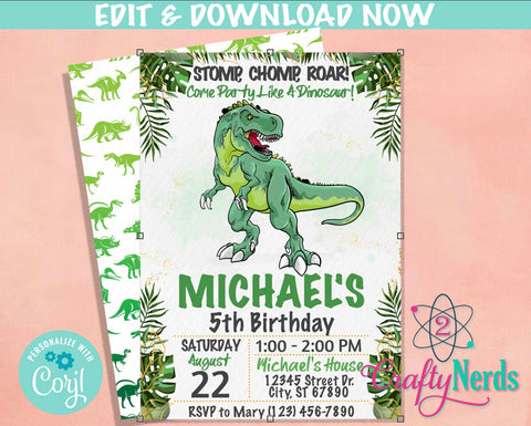 Dinosaur Birthday Party Invitation, Dinosaur Party, Dinosaur, Dino | Editable Instant Download | Edit Online NOW Corjl | INSTANT ACCESS