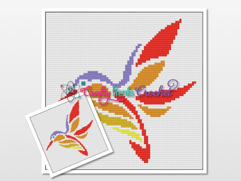 Colorful Hummingbird Pattern Graph With Mini C2C Written, Hummingbird Graphgan, Hummingbird Blanket, Bird Crochet Pattern, Bird Pattern