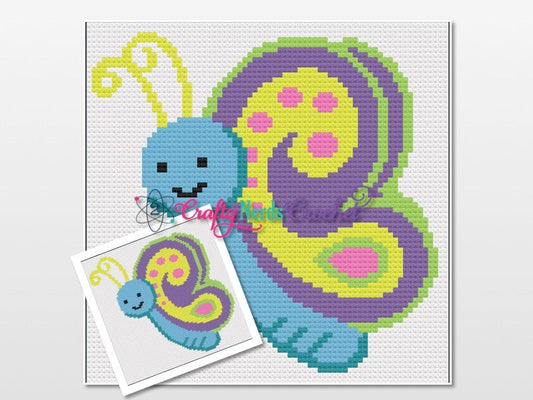Colorful Butterfly Word Pattern Graph With Single Crochet and TSS written, Butterfly Graphgan, Butterfly Blanket, Butterfly Crochet Pattern