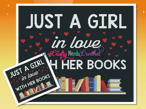 Girl Loves Books Pattern Graph With Single Crochet SC Written, Nerdy Graphgan, Nerdy Blanket, Nerdy Crochet Pattern, Nerdy Throw Books Throw