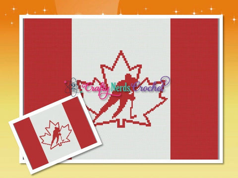 Canada Hockey Flag Pattern Graph With Mini C2C Written, Hockey Graphgan, Hockey Blanket, Hockey Crochet Pattern, Hockey flag, Hockey Throw