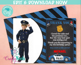 Police Birthday Thank You Card with Photo, Police Party, Cop Thank You | Editable Instant Download | Edit Online NOW Corjl | INSTANT ACCESS