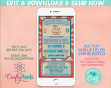 Circus Carnival Ticket Birthday Party Electronic Invitation, Pink Evite | Editable Instant Download | Edit Online NOW Corjl | INSTANT ACCESS