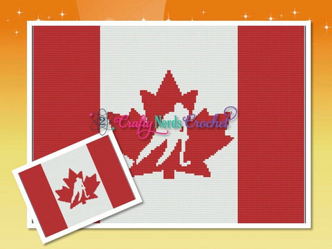 Canada Hockey Flag Pattern Graph With Mini C2C Written, Hockey Graphgan, Hockey Blanket, Hockey Crochet Pattern, Hockey flag, Hockey Throw