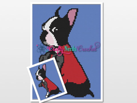 Boston Terrier Love Pattern Graph With C2C Written, Dog Graphgan, Dog Blanket, Dog Crochet Pattern, Dog Terrier Pattern, Rescue Dog