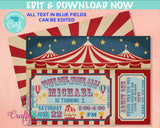 Carnival Circus Birthday Invitation with Tent Top, Circus Carnival | Editable Instant Download | Edit Online NOW Corjl | INSTANT ACCESS