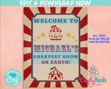 Vintage Carnival Circus Birthday Sign, Circus Birthday Welcome Sign | Editable Instant Download | Edit Online NOW Corjl | INSTANT ACCESS