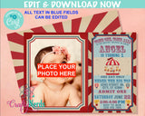 Carnival Ticket Birthday Invitation with photo Vintage Circus invitation| Editable Instant Download | Edit Online NOW Corjl | INSTANT ACCESS