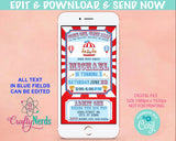 Circus Carnival Ticket Birthday Party Electronic Invitation, Evite | Editable Instant Download | Edit Online NOW Corjl | INSTANT ACCESS