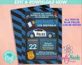 Police Birthday Invitation, Police Party, Cop Theme, Police Theme | Editable Instant Download | Edit Online NOW Corjl | INSTANT ACCESS