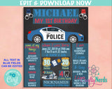 Police Car Birthday Sign, Police Birthday Board Milestone Birthday Sign | Editable Instant Download | Edit Online NOW Corjl | INSTANT ACCESS