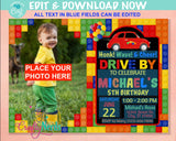 Drive By Building Blocks Birthday Invitation With Photo, Drive Parade | Editable Instant Download | Edit Online NOW Corjl | INSTANT ACCESS