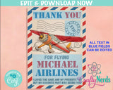 Airplane Birthday Thank You Card, Airplane Thank You Card, Vintage Plane| Editable Instant Download | Edit Online NOW Corjl | INSTANT ACCESS