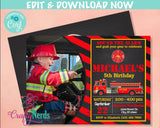 Firefighter Birthday Invitation With Photo, Fire Truck, Fireman Party | Editable Instant Download | Edit Online NOW Corjl | INSTANT ACCESS