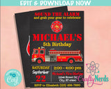 Firefighter Birthday Invitation, Fire Truck Invitation, Fireman Party | Editable Instant Download | Edit Online NOW Corjl | INSTANT ACCESS