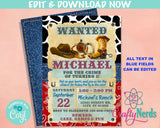 Wanted Cowboy Wild West Birthday Invitation, Cowboy invite, Rodeo Party | Editable Instant Download | Edit Online NOW Corjl | INSTANT ACCESS