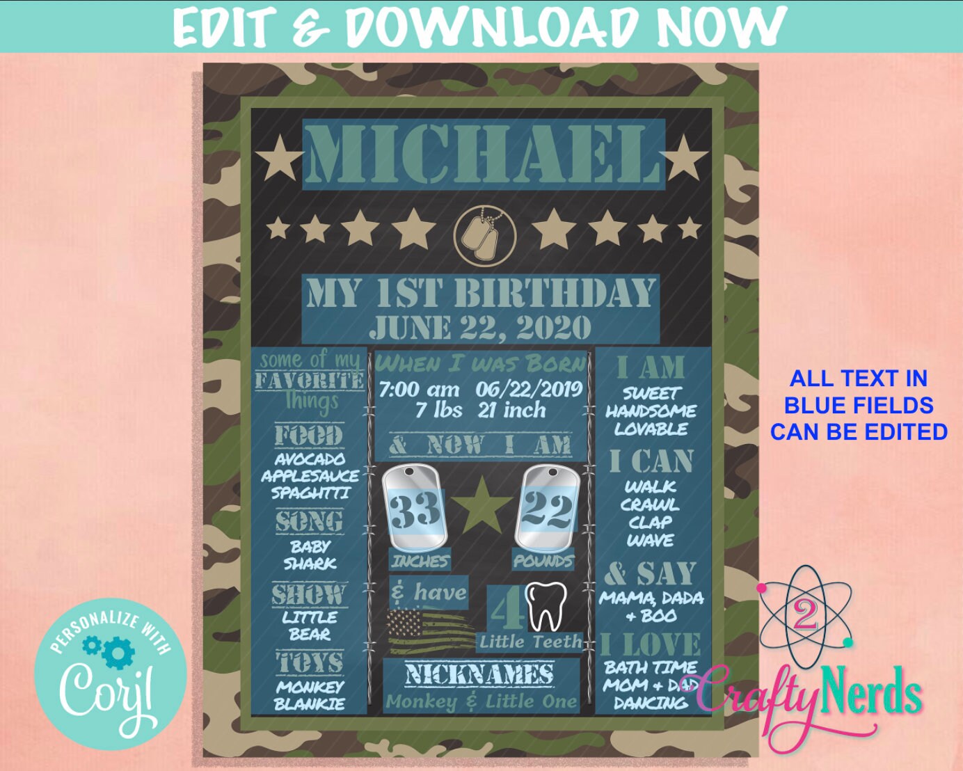 Army Flag Birthday Sign, Army Birthday Board, Milestone Birthday Sign | Editable Instant Download | Edit Online NOW Corjl | INSTANT ACCESS