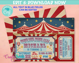 Carnival Circus Birthday Invitation with Tent Top, Circus Carnival | Editable Instant Download | Edit Online NOW Corjl | INSTANT ACCESS