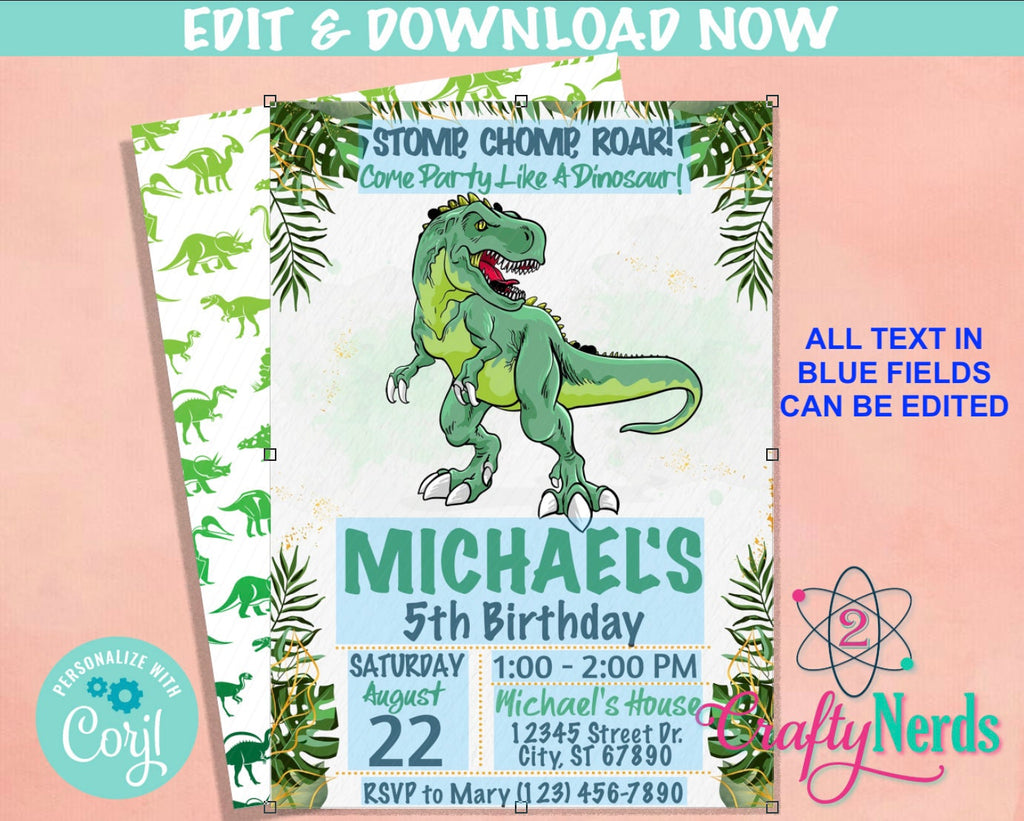 Dinosaur Birthday Party Sign Template Editable (Instant Download