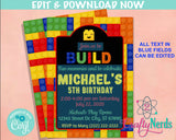 Colorful Building Blocks Birthday Invitation, Blocks Birthday Party | Editable Instant Download | Edit Online NOW Corjl | INSTANT ACCESS