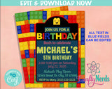 Colorful Building Blocks Birthday Invitation, Blocks Birthday Party | Editable Instant Download | Edit Online NOW Corjl | INSTANT ACCESS