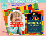 Colorful Building Blocks Birthday Invitation with Picture, with Photo | Editable Instant Download | Edit Online NOW Corjl | INSTANT ACCESS