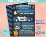 Police Birthday Invitation, Police Party, Cop Theme, Police Theme | Editable Instant Download | Edit Online NOW Corjl | INSTANT ACCESS