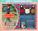 Baseball Birthday Invitation With Photo, Sport Invitation, All Star | Editable Instant Download | Edit Online NOW Corjl | INSTANT ACCESS