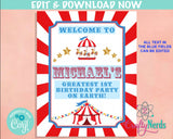 Carnival Circus Birthday Sign, Circus Birthday Welcome Sign Circus Sign | Editable Instant Download | Edit Online NOW Corjl | INSTANT ACCESS