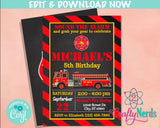 Firefighter Birthday Invitation, Fire Truck Invitation, Fireman Party | Editable Instant Download | Edit Online NOW Corjl | INSTANT ACCESS