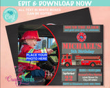 Firefighter Birthday Invitation With Photo, Fire Truck, Fireman Party | Editable Instant Download | Edit Online NOW Corjl | INSTANT ACCESS