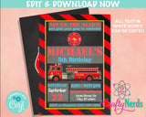 Firefighter Birthday Invitation, Fire Truck Invitation, Fireman Party | Editable Instant Download | Edit Online NOW Corjl | INSTANT ACCESS