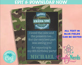 Army Birthday Thank You Card, Army Thank You Note, Army Party  | Editable Instant Download | Edit Online NOW Corjl | INSTANT ACCESS T1