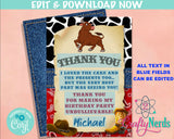 Rodeo Cowboy Birthday Thank You Card, Rodeo Birthday, Rodeo Party  | Editable Instant Download | Edit Online NOW Corjl | INSTANT ACCESS T1