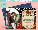 Rodeo Cowboy Birthday Thank You Card With Photo, Rodeo Bull Party  | Editable Instant Download | Edit Online NOW Corjl | INSTANT ACCESS T1